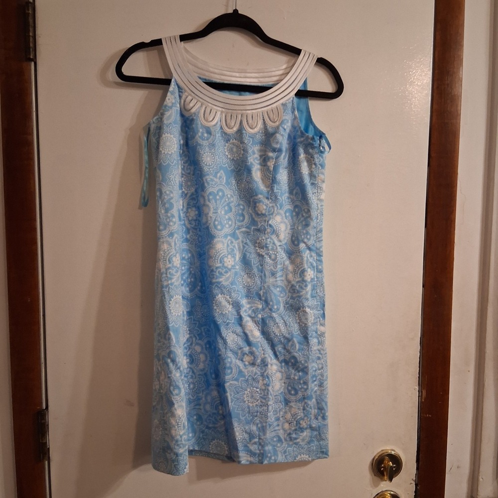 NWT Ann Taylor LOFT Sky‎ Blue & White Floral Sleeveless Shift Dress 0 Petite